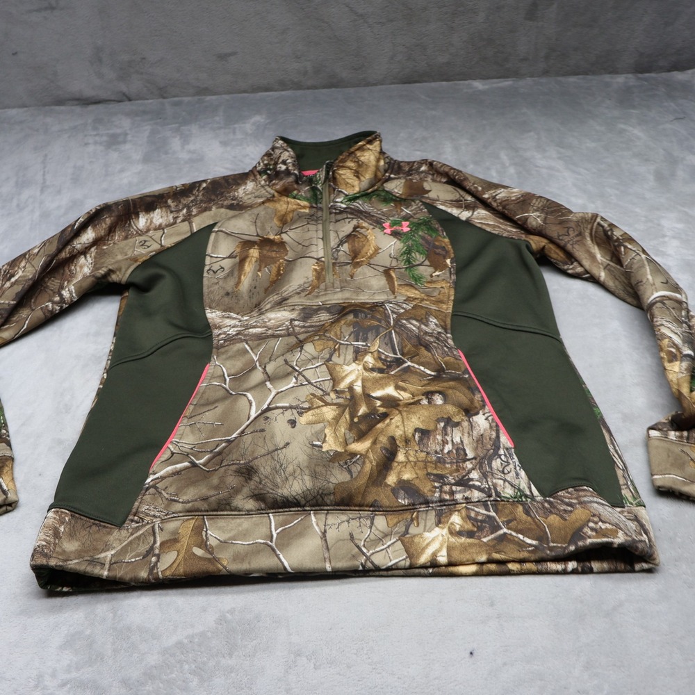 Under Armour Sweatshirt Womens Large Realtree Camo Fitted 1/4‎ Zip Pullover Hunt